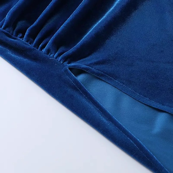 Blue Velvet High Slit Corset Maxi Gown - Picture 9 of 16